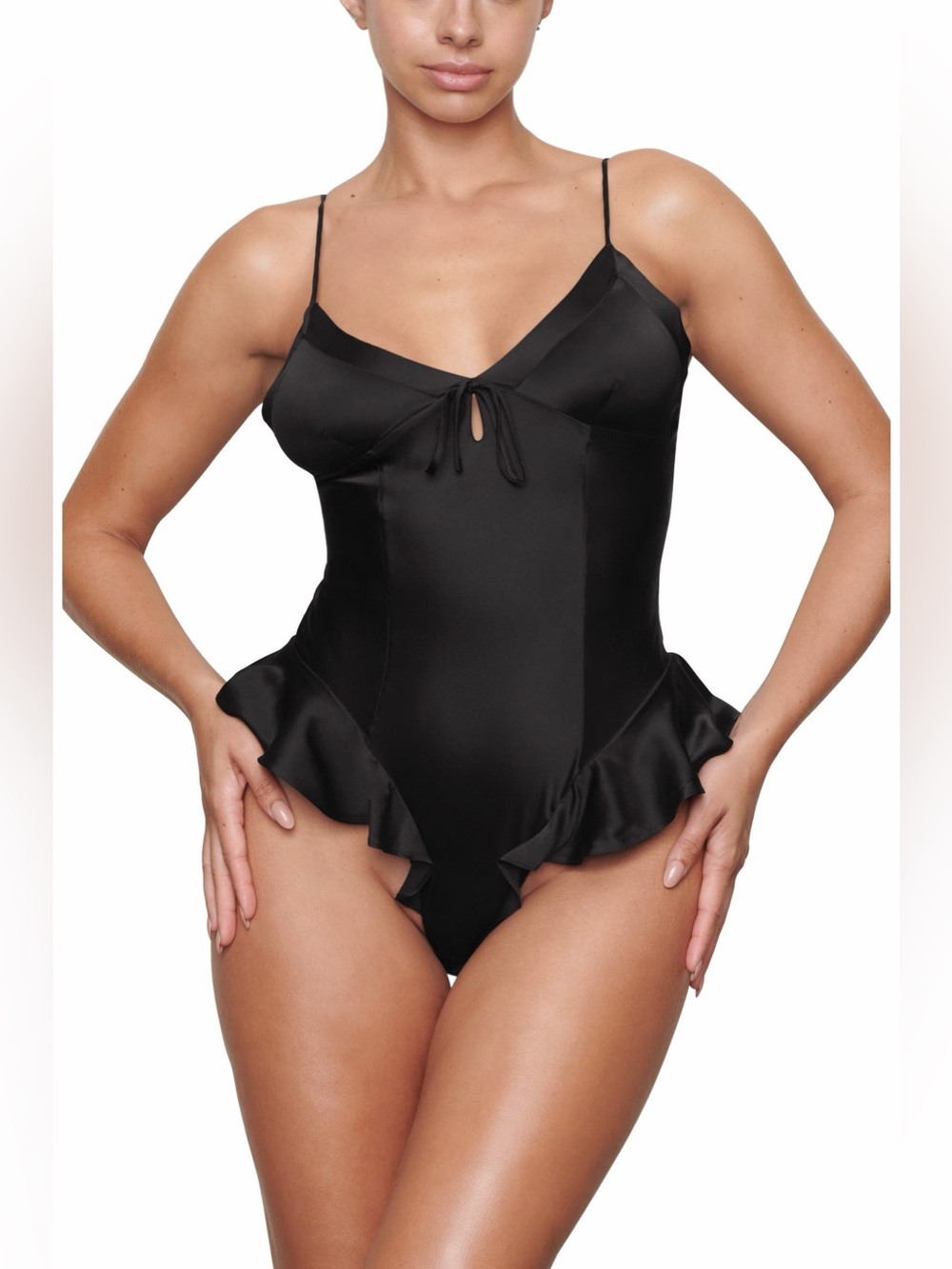 SKIMS Stretch Silk Teddy in Soot Black